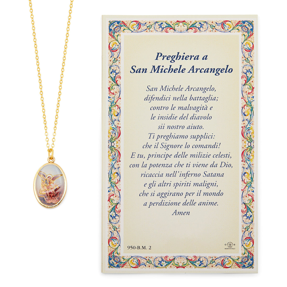 Saint Micheal Prayer Card and Medal With Chain
