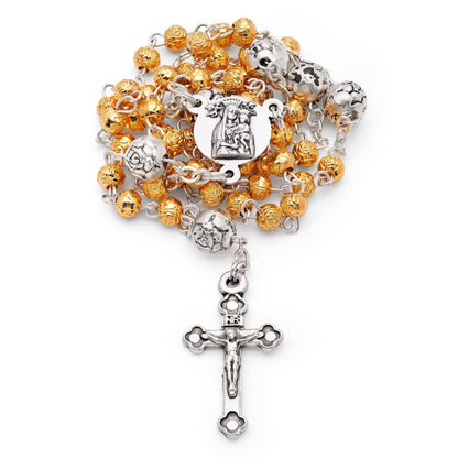 Golden Rosary Case With St. Padre Pio and Rose-shaped Beads Rosary