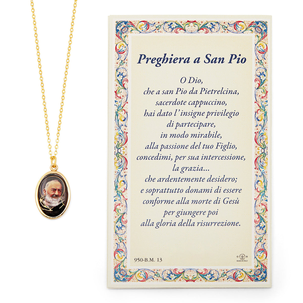 Saint Pio of Pietrelcina Prayer Card and Medal With Chain