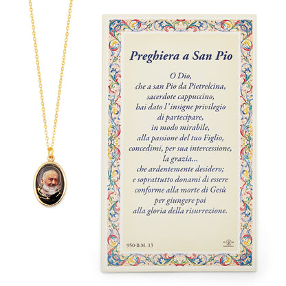 Saint Pio of Pietrelcina Prayer Card and Medal With Chain