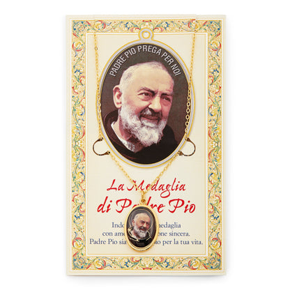 Saint Pio of Pietrelcina Prayer Card and Medal With Chain