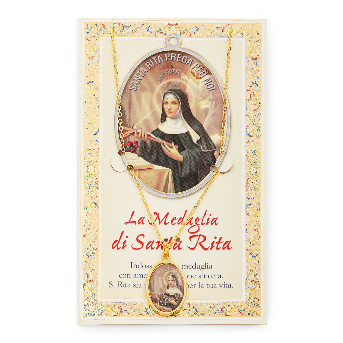 Saint Rita Prayer Card and Medal With Chain