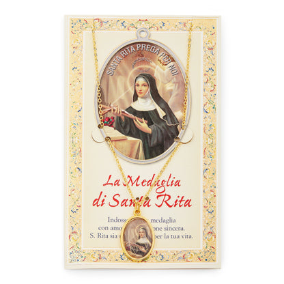 Saint Rita Prayer Card and Medal With Chain