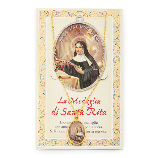 Saint Rita Prayer Card and Medal With Chain