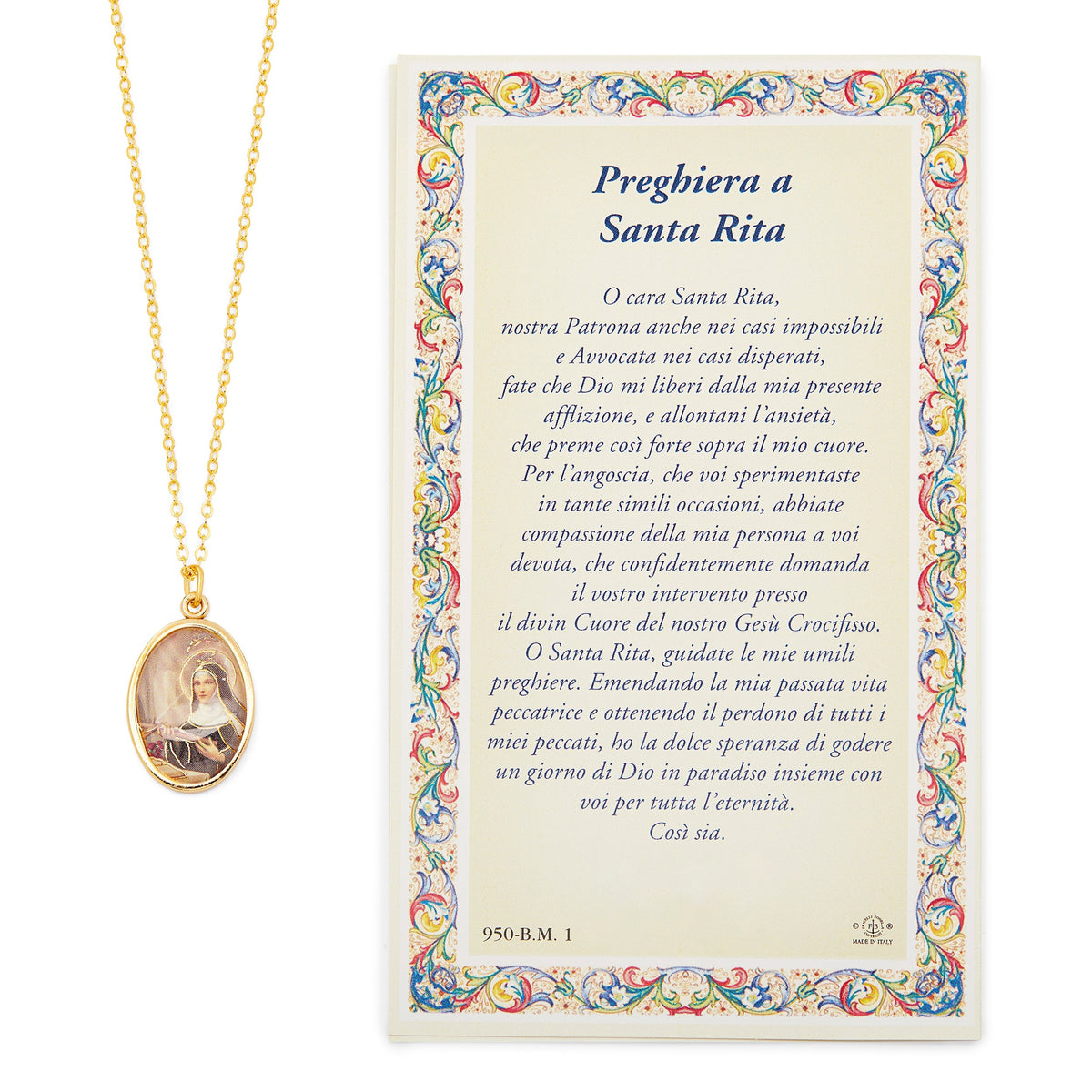 Saint Rita Prayer Card and Medal With Chain