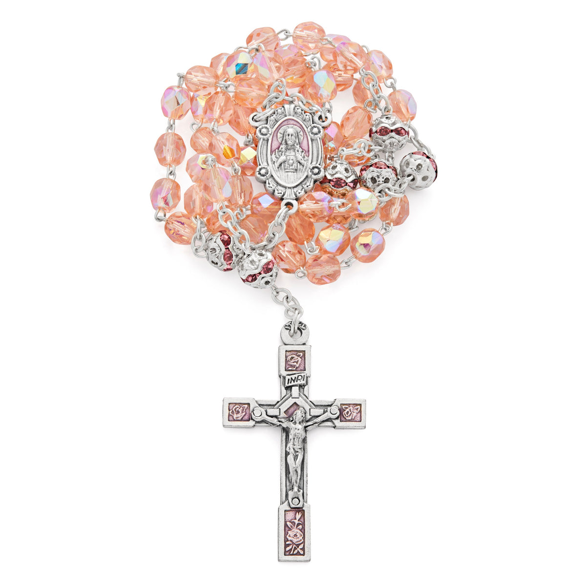 Scapular Rosary in Pink Crystal