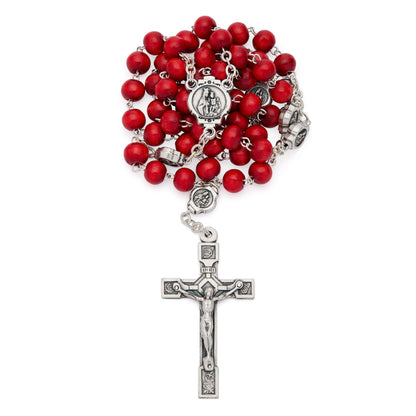 Scapular Rosary with Red Wood Beads