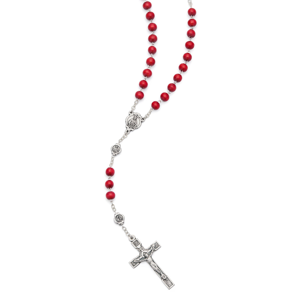 Scapular Rosary with Red Wood Beads