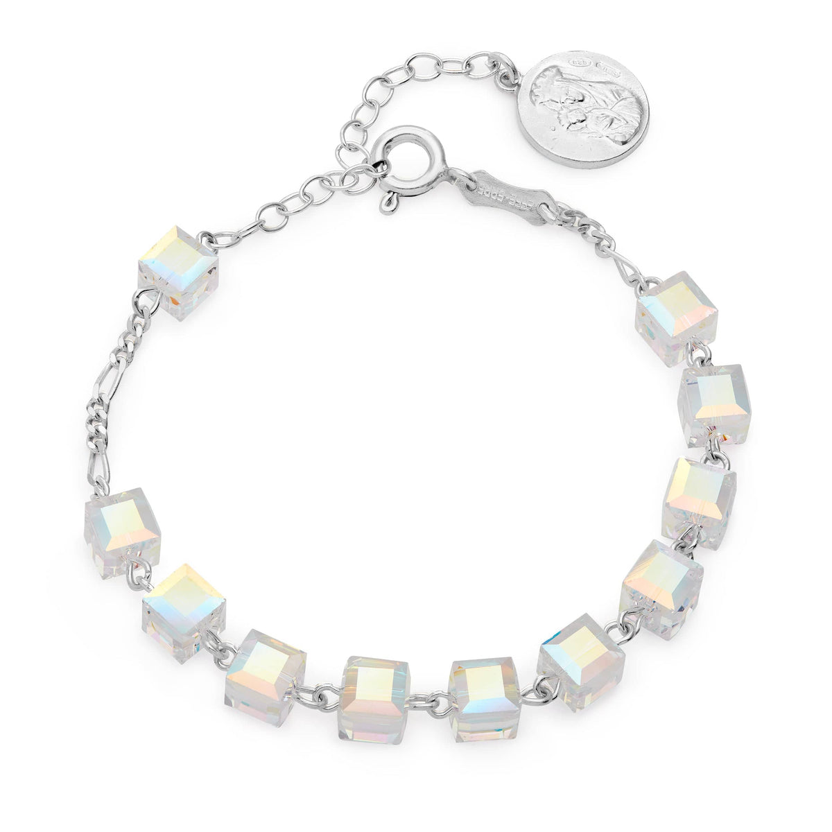 Sterling Silver Rosary Bracelet with Cubic Crystal Beads