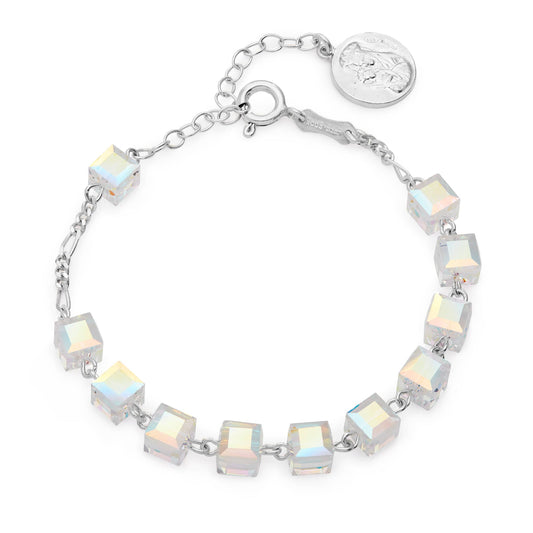 Sterling Silver Rosary Bracelet with Cubic Crystal Beads