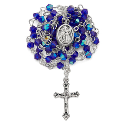 Small Blue Enameled Guardian Angel Rosary Case With Blue Crystal Rosary