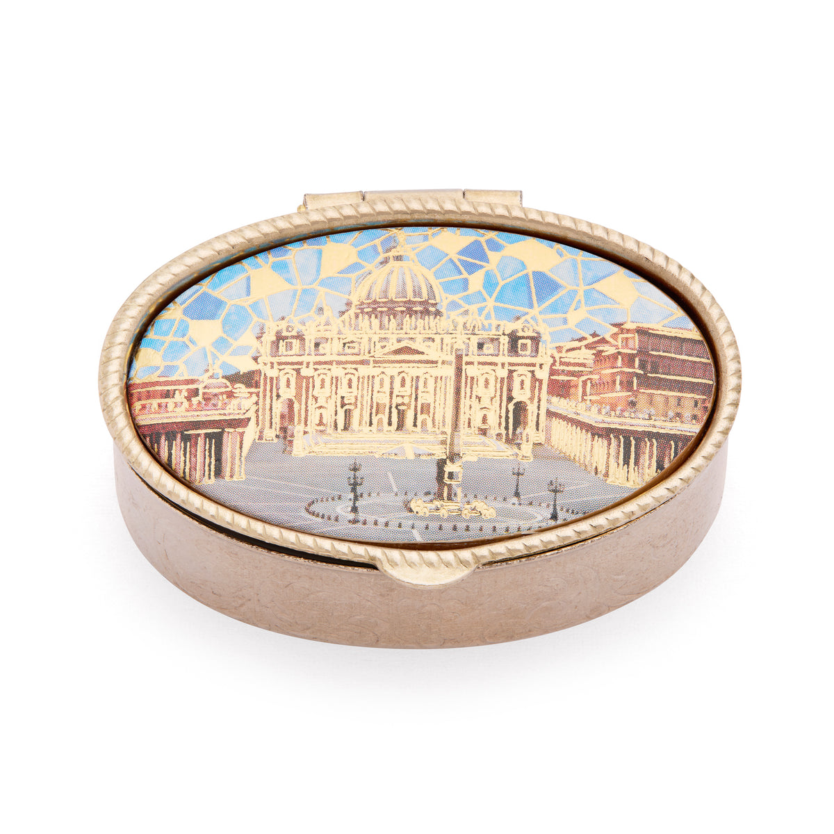 Small Oval Pill Box in Gold-tone Metal of St.Peter's Basilica