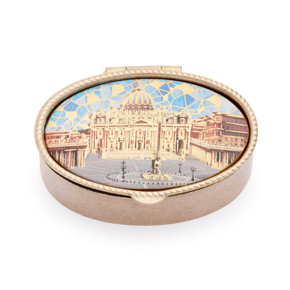 Small Oval Pill Box in Gold-tone Metal of St.Peter's Basilica