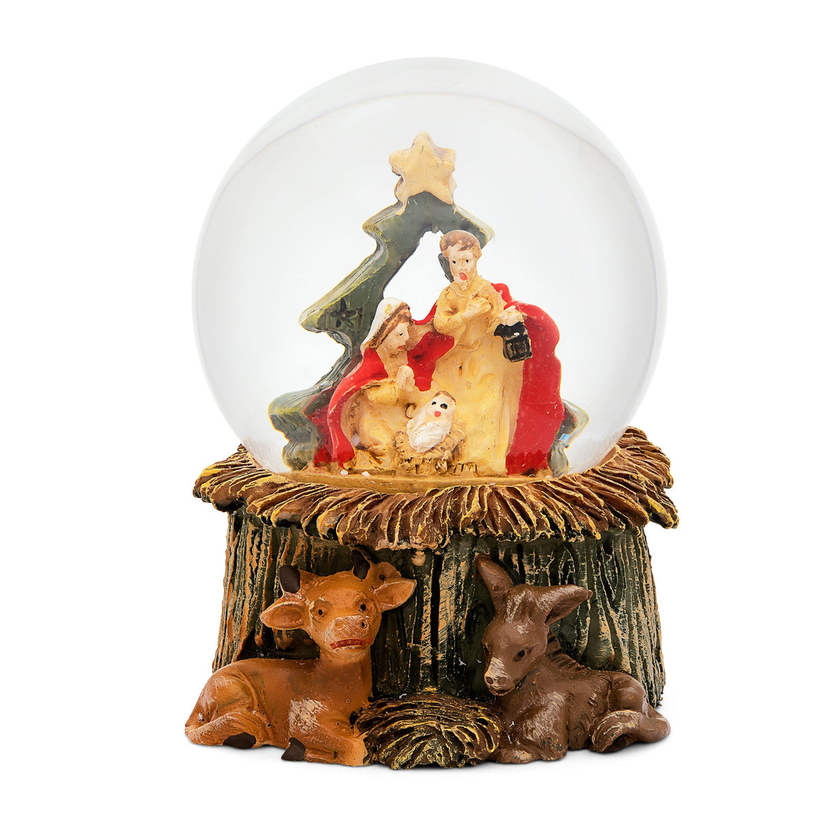 Snow Globe With Resin Nativity Scene And Christmas Tree