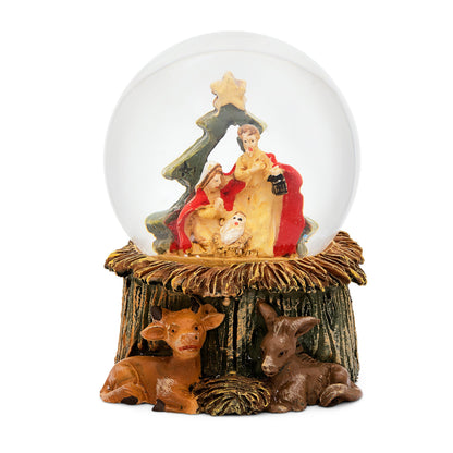 Snow Globe With Resin Nativity Scene And Christmas Tree