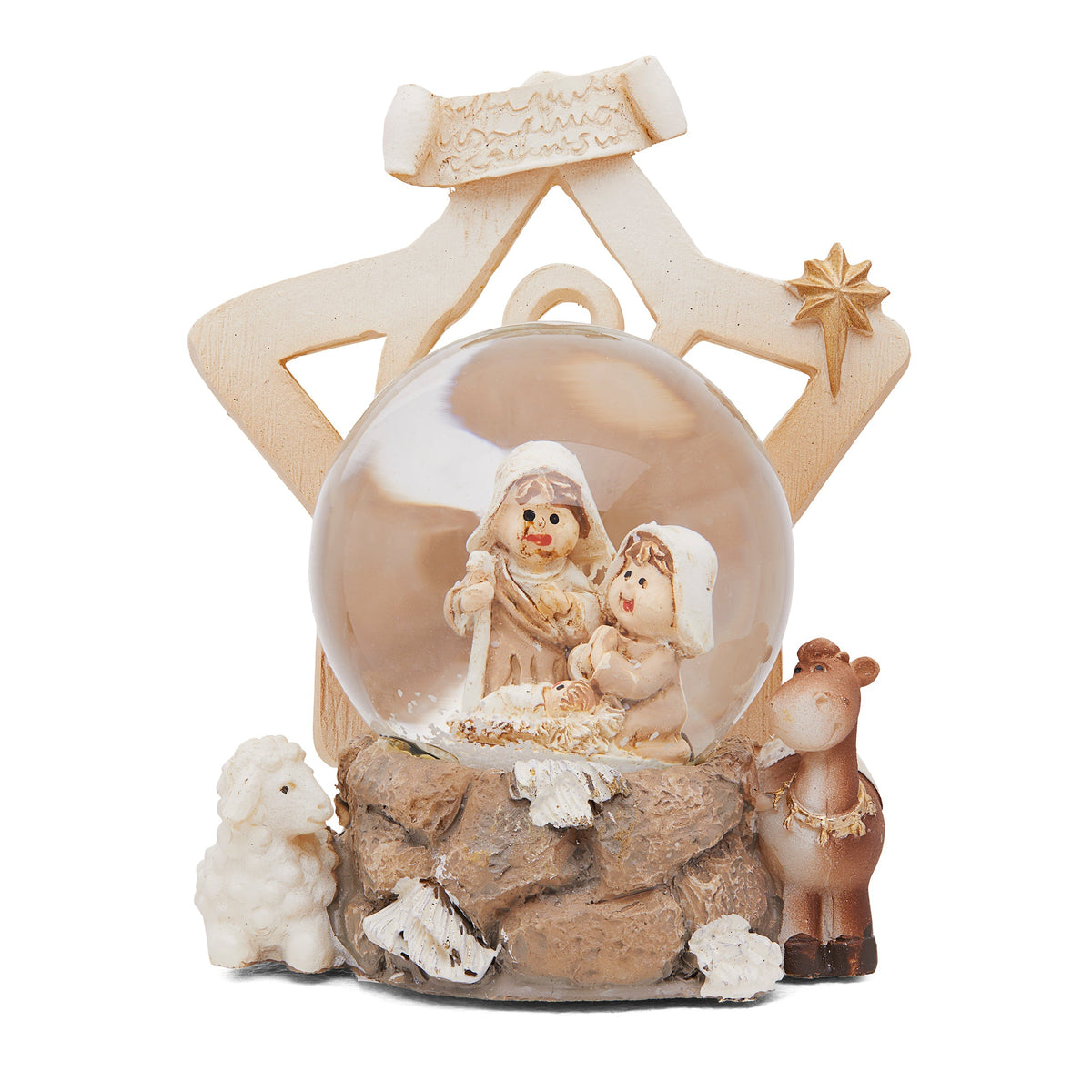 Snow Globe With Resin Nativity Scene And Star