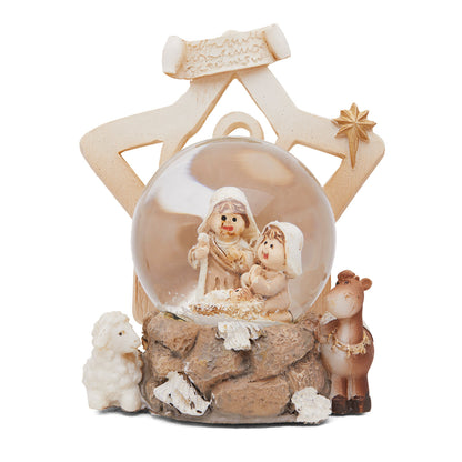 Snow Globe With Resin Nativity Scene And Star