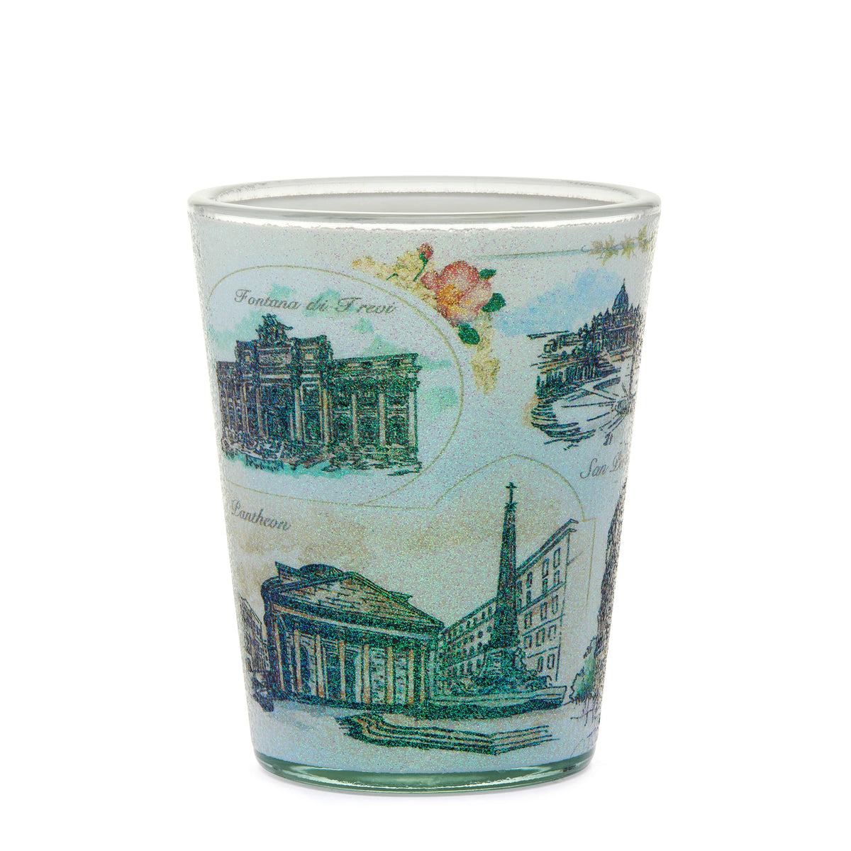 Sparkly Souvenir Shot Glass with Rome's Monuments