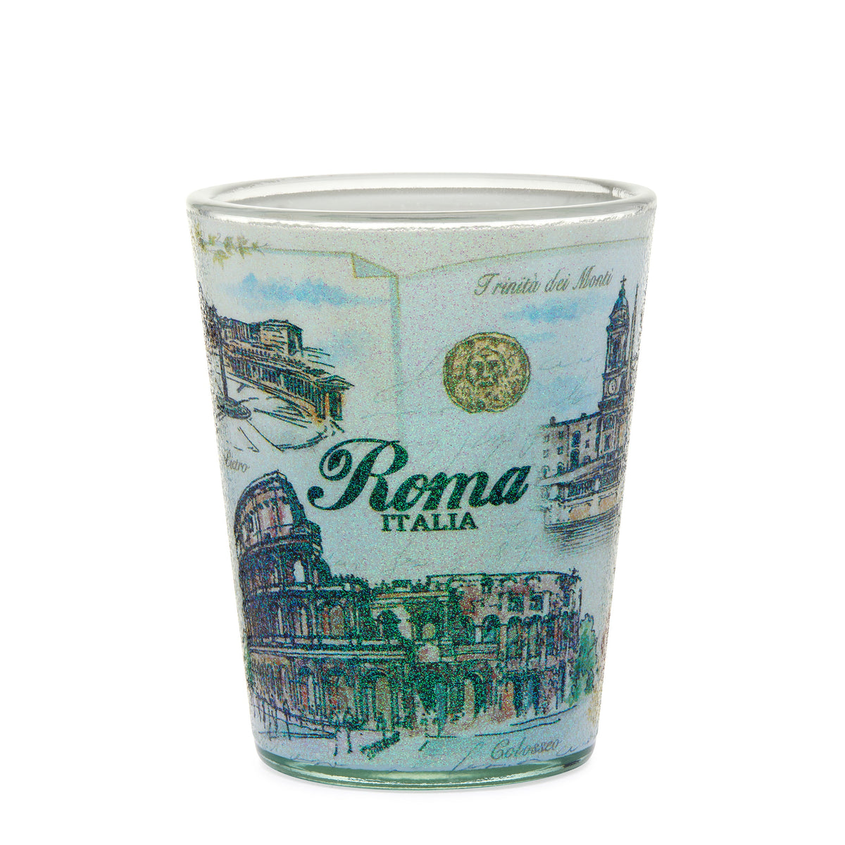 Sparkly Souvenir Shot Glass with Rome's Monuments