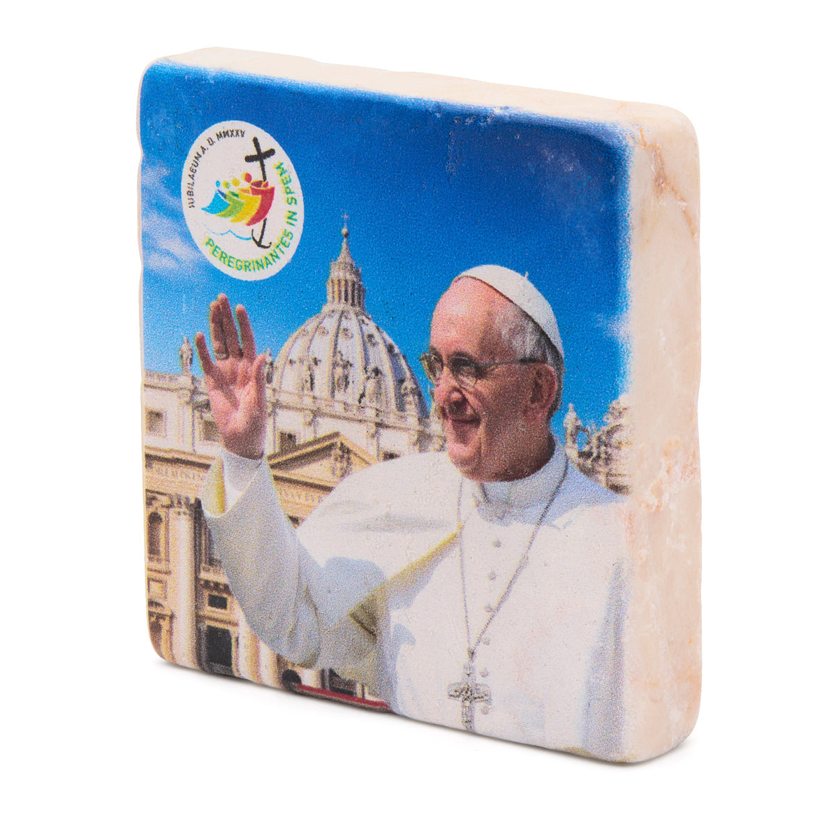 Square Marble Dust Magnet with Pope Francis and Jubilee 2025 Logo