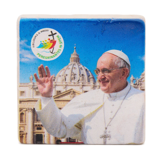 Square Marble Dust Magnet with Pope Francis and Jubilee 2025 Logo