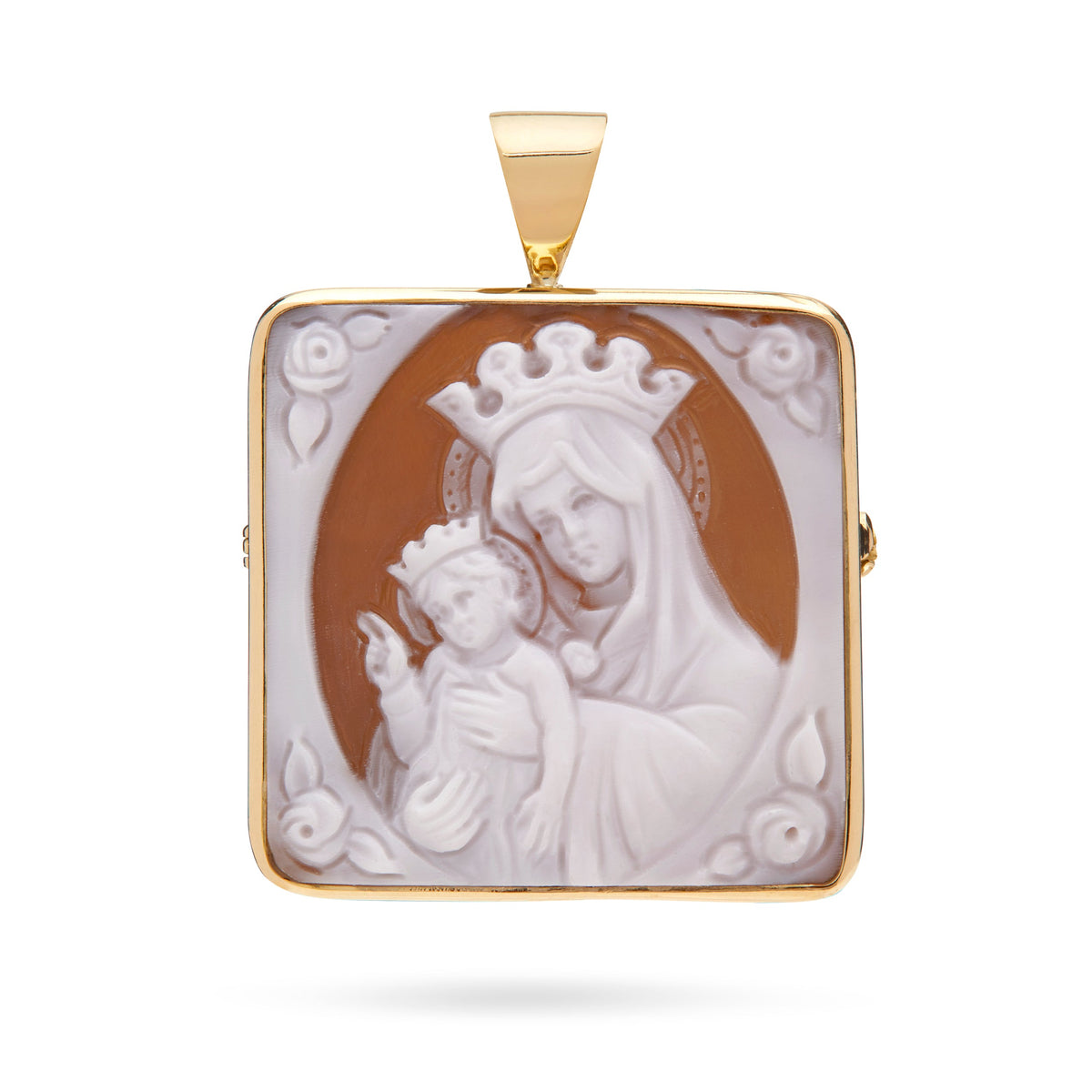 Square Yellow Gold Brooch and Pendant With Cameo Portraying Mater Ecclesiae
