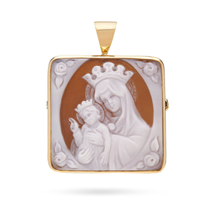 Square Yellow Gold Brooch and Pendant With Cameo Portraying Mater Ecclesiae