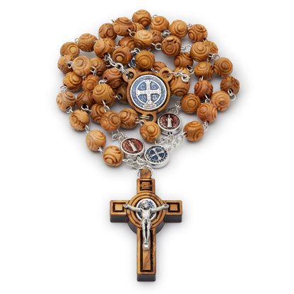 St. Benedict Rosary Beads in Olive Wood