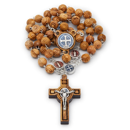 St. Benedict Rosary Beads in Olive Wood