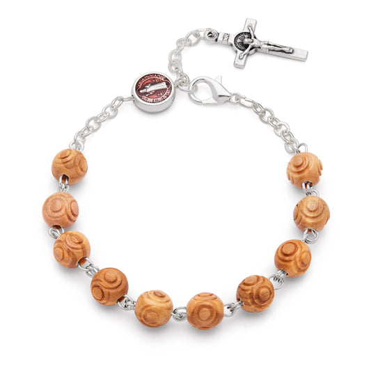 St. Benedict Rosary Bracelet in olive wood beads with enamel cross and crucifix