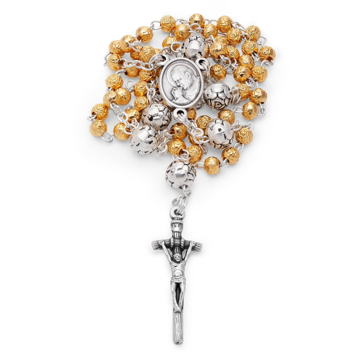 Golden Rosary Case With Pope St. John Paul II and Rose-shaped Beads Rosary