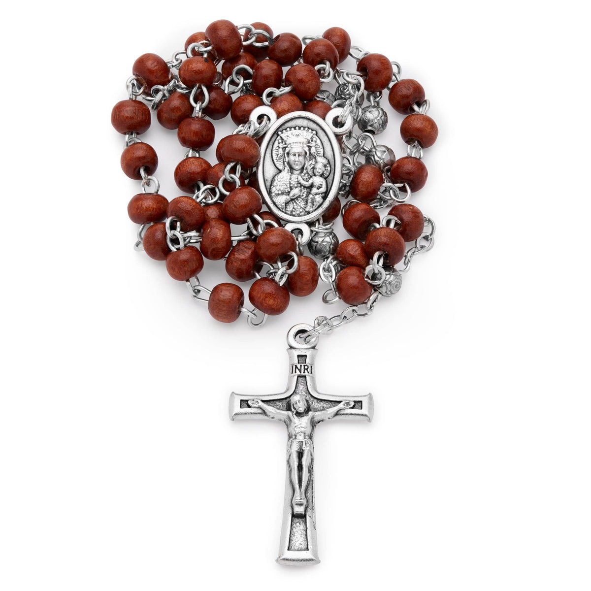 Olive Wood Colored Pope St. John Paul II Rosary Case With Wood Rosary