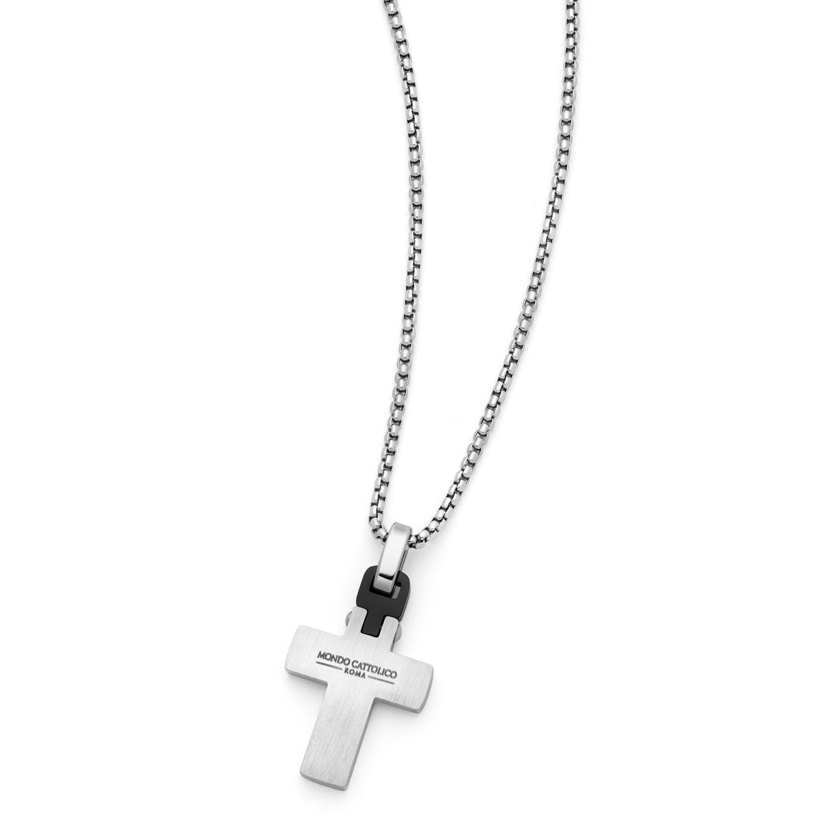 Stainless Steel Cross Pendant with Black Detail and Chain