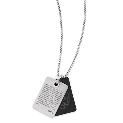 Stainless Steel Double Tag Pendant with Our Father and Chain