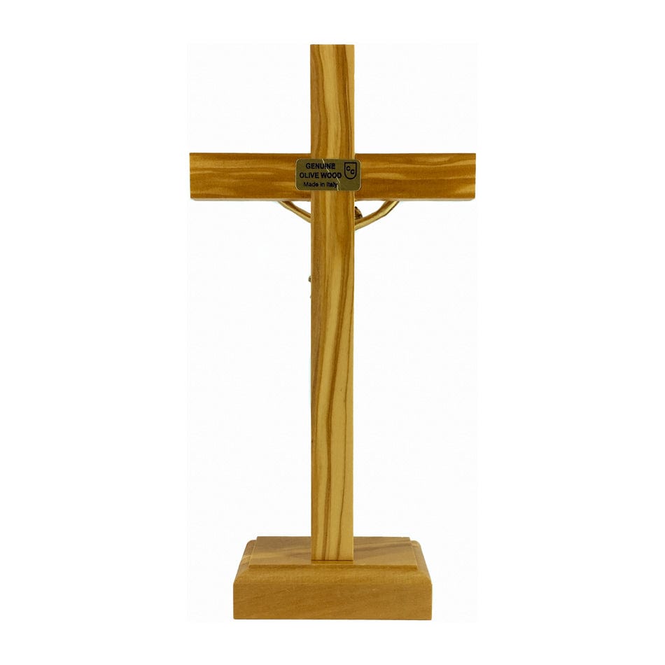 Standing Olive Wood Crucifix with Golden Corpus