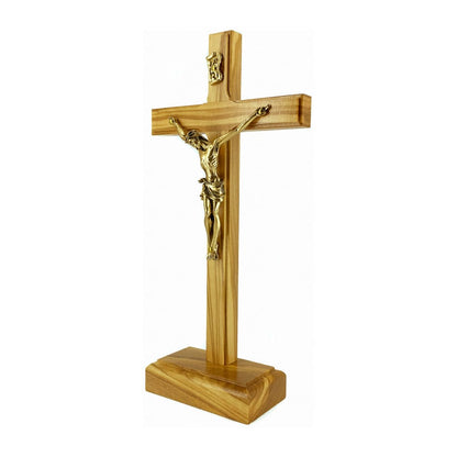 Standing Olive Wood Crucifix with Golden Corpus