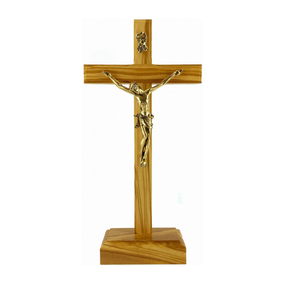 Standing Olive Wood Crucifix with Golden Corpus