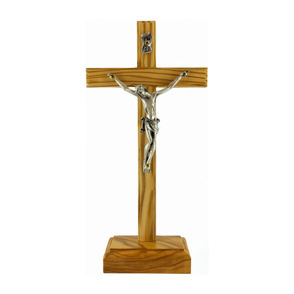 Standing Olive Wood Crucifix with Silver Corpus