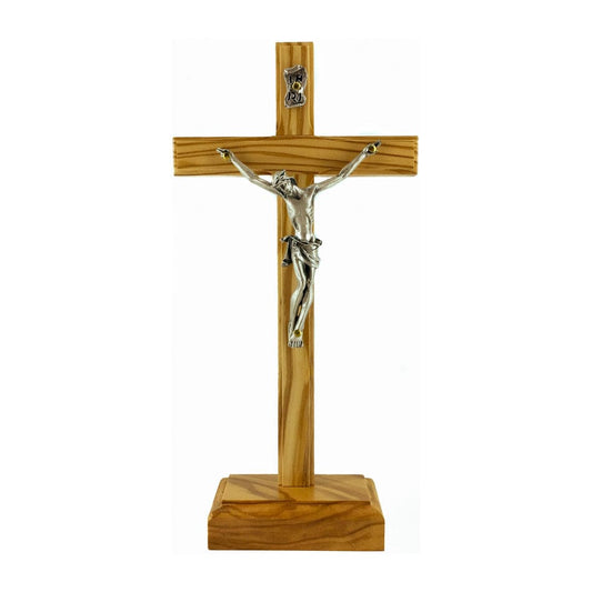 Standing Olive Wood Crucifix with Silver Corpus