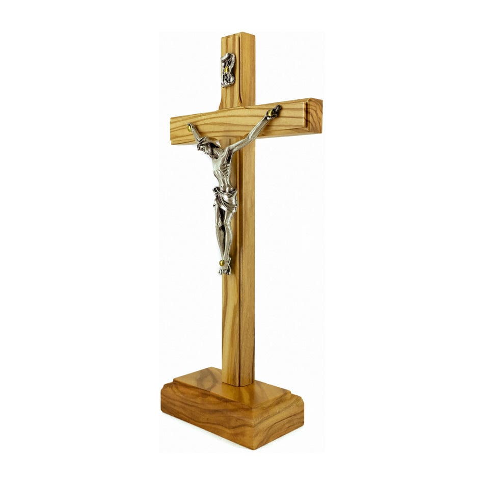 Standing Olive Wood Crucifix with Silver Corpus