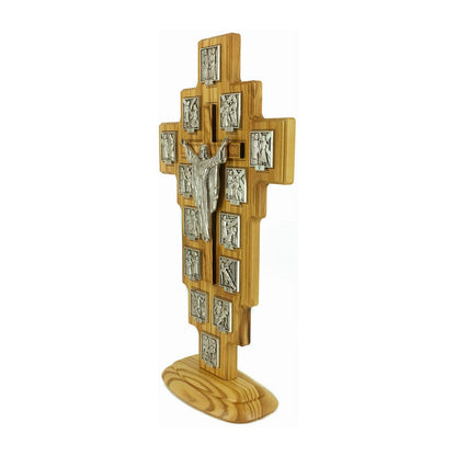 Standing Olive Wood Risen Christ Crucifix with Via Crucis