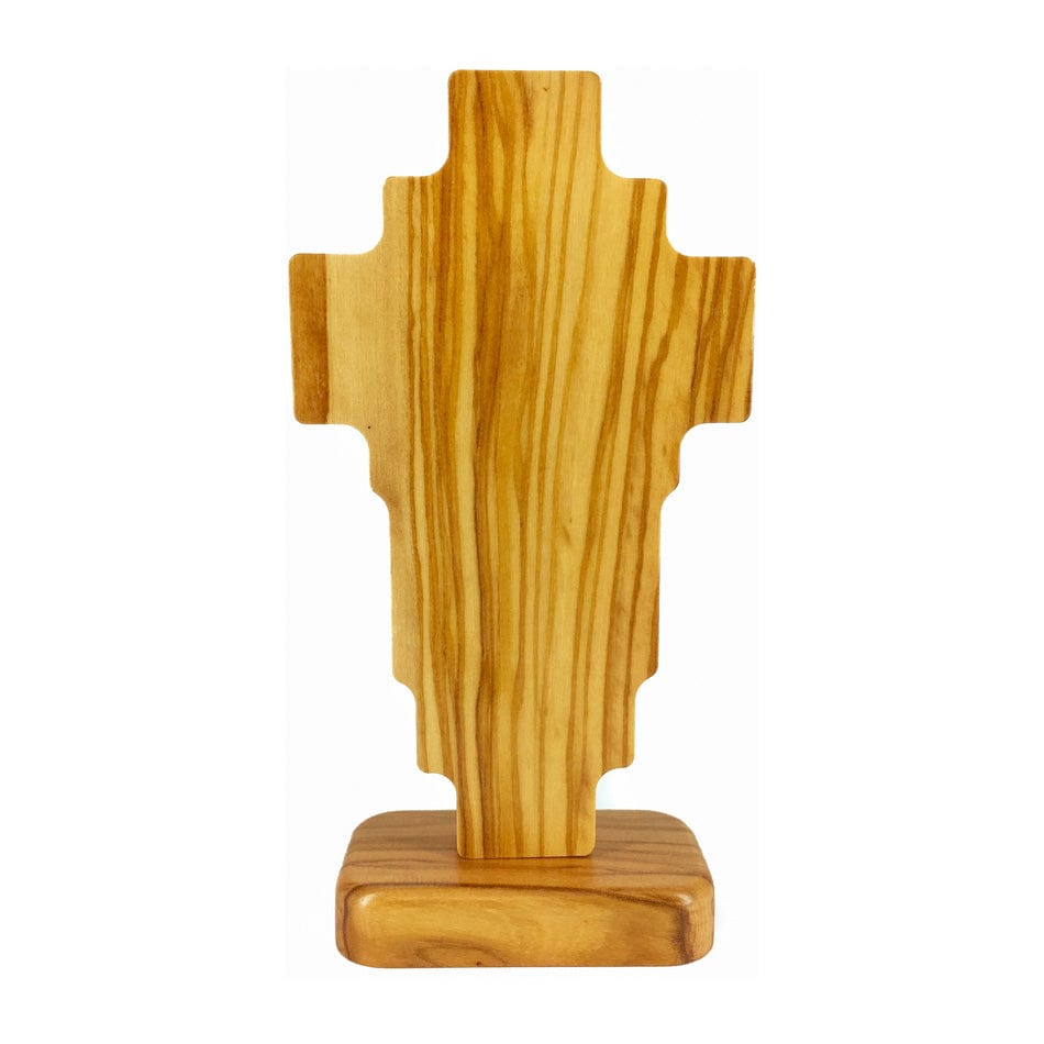 Standing Olive Wood Risen Christ Crucifix with Via Crucis and Outline