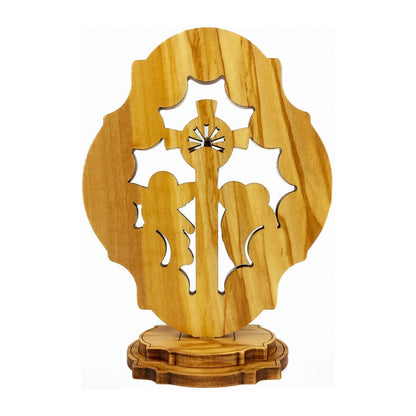 Standing Olive Wood Risen Christ Crucifix with Via Crucis and Resurrection Scene