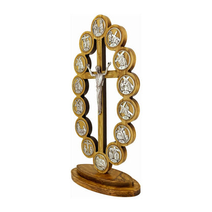 Standing Oval Olive Wood Risen Christ Crucifix with Via Crucis
