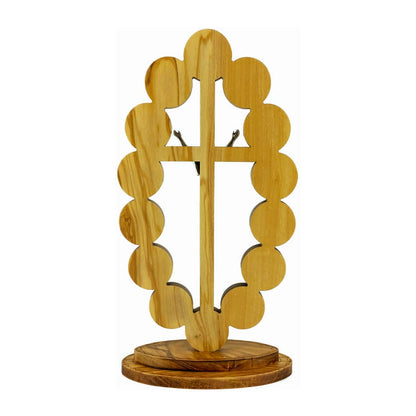 Standing Oval Olive Wood Risen Christ Crucifix with Via Crucis