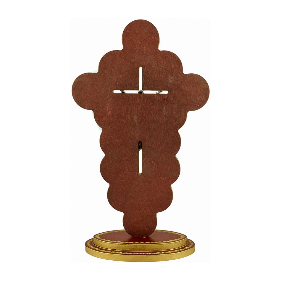 Standing Red Wooden Risen Christ Crucifix with Via Crucis