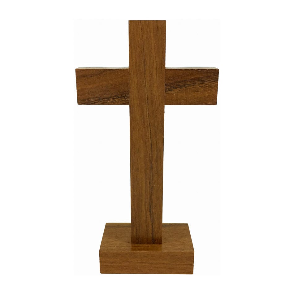 Standing Walnut Wood Crucifix Inlaid with Mother-of-pearl