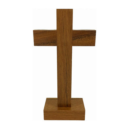 Standing Walnut Wood Crucifix Inlaid with Mother-of-pearl