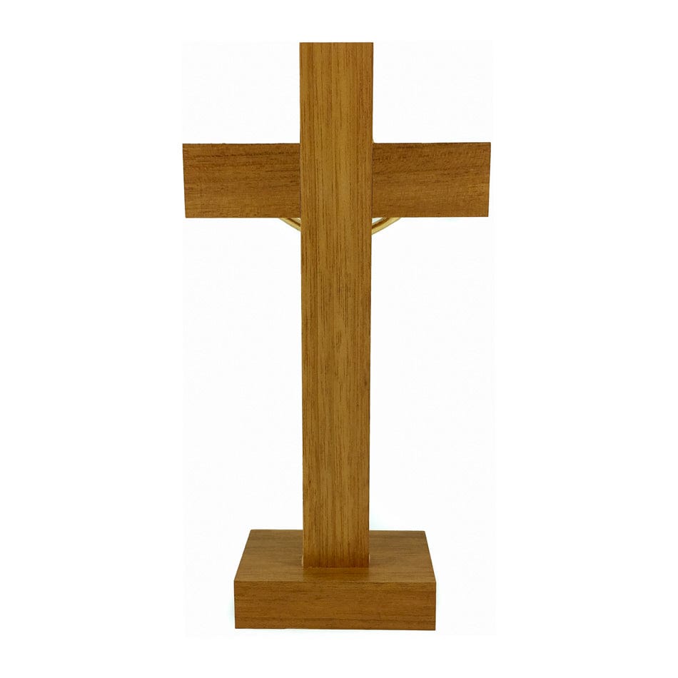 Standing Walnut Wood Crucifix with Golden Corpus