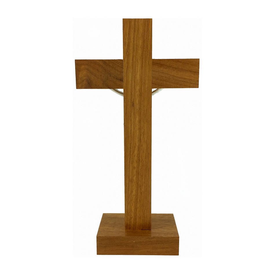 Standing Walnut Wood Crucifix with Silver Corpus